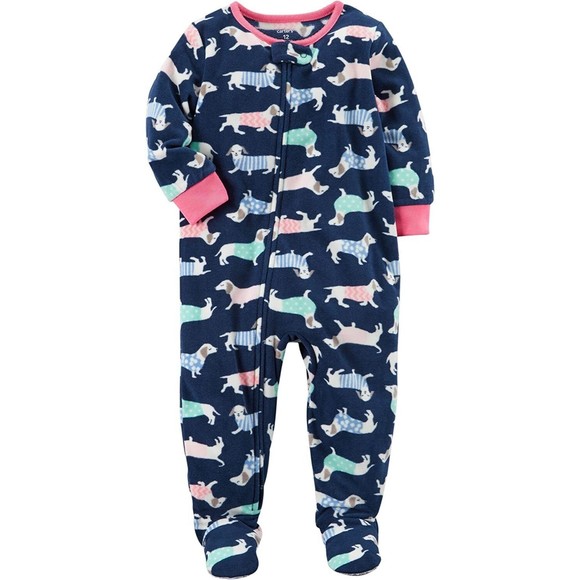 NEW Carter's Baby and Little Girls Cute Dogs Plush Fleece Blue Pajama Sleeper - Picture 2 of 2